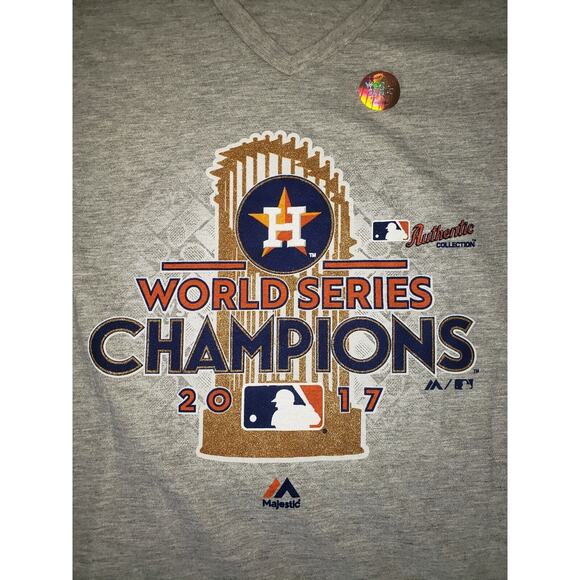 Houston Astros World Series Champs Light Grey '17 V-Neck T Shirt LARGE New - Picture 5 of 5